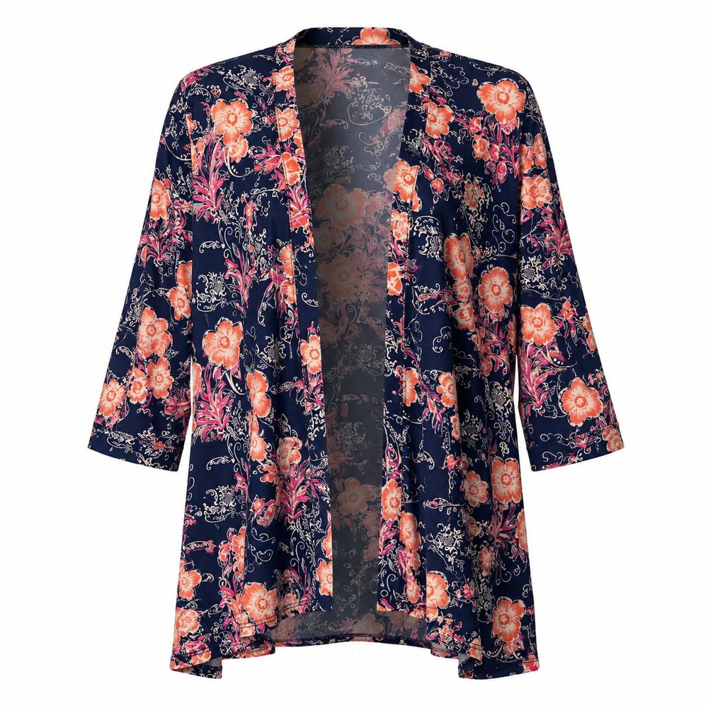 LuLaRoe Floral Kimono Style Cover Up or Cardigan Size Large Blue/Orange Casual